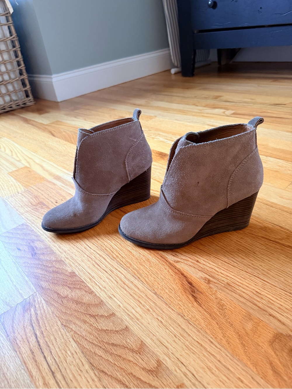 Lucky Brand Taupe Suede Wedge Ankle Boots